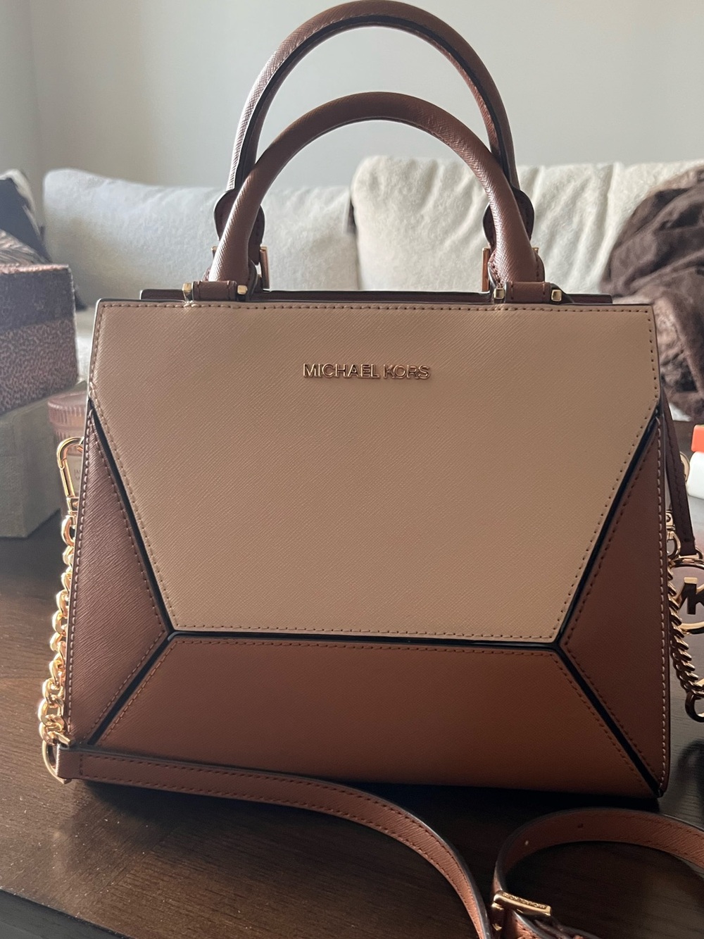 Michael Kors Prism Two-Tone Brown & Cream Satchel